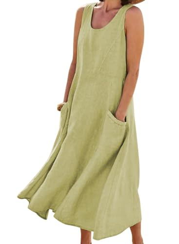 ROFUSSO Sommerkleid Damen Leinen Baumwolle Kleid Ärmellos Lose Maxikleid Casual Rundhals Strandkleid Elegant Boho Tankkleid mit Taschen ROFUSSO Sommerkleid Damen Leinen Baumwolle Kleid Ärmellos Lose Maxikleid Casual Rundhals Strandkleid Elegant Boho Tankkleid mit Taschen von ROFUSSO