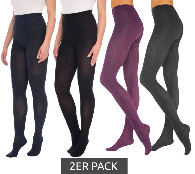 2er Pack ROGO X LAVANA Damen Baumwoll-Strumpfhose bequeme Strumpf-Hose 542819 Schwarz/Grau oder Schwarz/Lila von ROGO