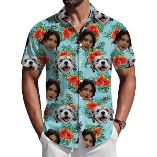 ROHBVMN Hawaii Hemd personalisiert,selbst gestalten Blumen Hemd Herren,lustig mit eigenem Foto,Personalisierte Kurzarm lassiges Strandhemd Chemises Florales Tropicales Chemise Partys von ROHBVMN