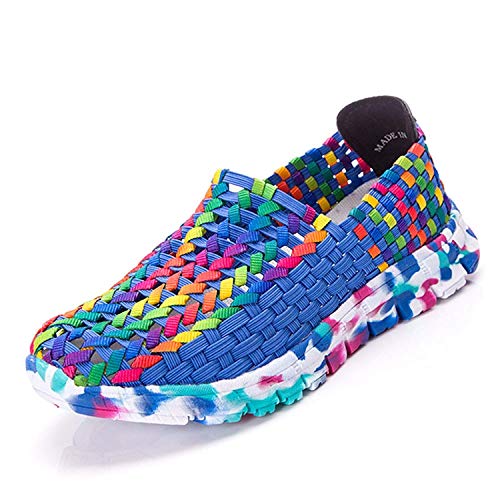 Frauen Frauen Woven Light Slip On Sportschuhe Gestrickte Wasserschuhe Lässig Geflochtene Leichte Elastische Slip-On Loafers Wanderschuhe Sneaker Outdoor Sports Wanderschuhe (6.5 UK=39 EU,Blau) von ROHSCE