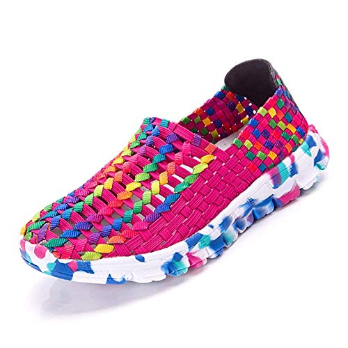 Frauen Frauen Woven Light Slip On Sportschuhe Gestrickte Wasserschuhe Lässig Geflochtene Leichte Elastische Slip-On Loafers Wanderschuhe Sneaker Outdoor Sports Wanderschuhe (6.5 UK=39 EU,rot) von ROHSCE