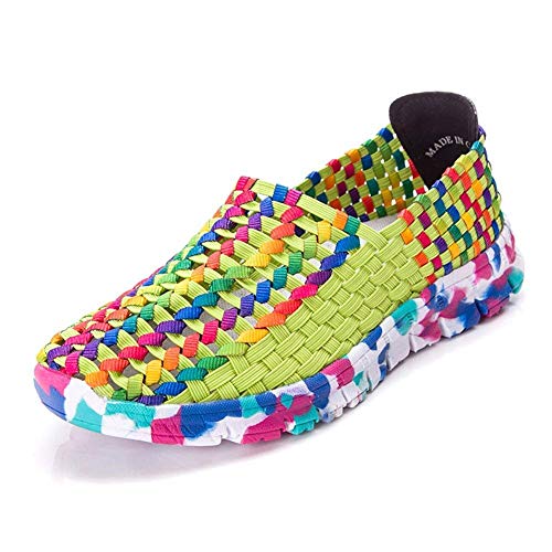 Frauen Frauen Woven Light Slip On Sportschuhe Gestrickte Wasserschuhe Lässig Geflochtene Leichte Elastische Slip-On Loafers Wanderschuhe Sneaker Outdoor Sports Wanderschuhe (8.5 UK=41 EU,Grün) von ROHSCE