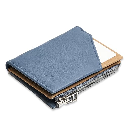 ROIK Geldbörse Klein Herren Blau – Kreditkartenetui Leder mit RFID Schutz – Slim Wallet Herren – 9 Karten Mini Portmonee für Herren – Kompakte Ledergeldbörse für Männer – Zip Coin Blue Capri von ROIK