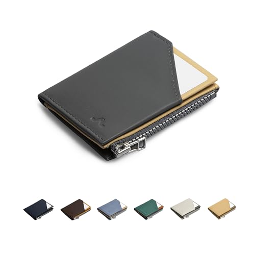 ROIK Geldbörse Klein Herren Grau – Kreditkartenetui Leder mit RFID Schutz – Slim Wallet Herren – 9 Karten Mini Portmonee für Herren – Kompakte Ledergeldbörse für Männer – Zip Coin Grey Canary von ROIK