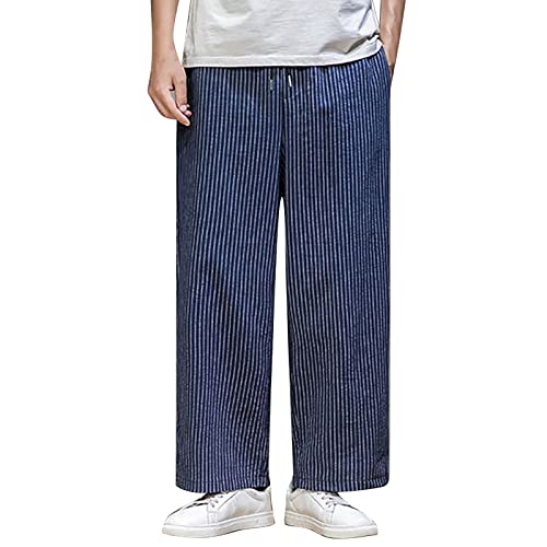 Leinenhose Herren Sommer Mode Schlafanzug Leinen Hosen Herren Baumwolle Beiläufige Hosen Männer Lose Sport Hose Jogginghose Pyjamahose Herren Lang Caprihose Boho Hose Sommer von ROLAQDK