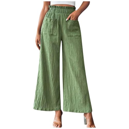 ROLAQDK Freizeithose Damen Sommer Frauen Weite Beine Fließende Trainingshose Baumwolle Kordelzug Schnürschuhe Schlaghose Sommerhosen Damen Leicht und Luftig Lang von ROLAQDK