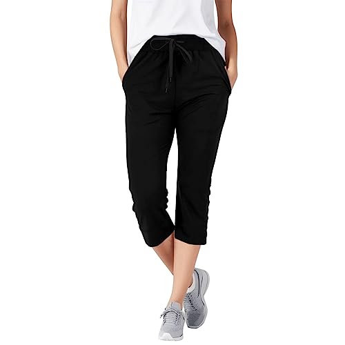 ROLAQDK Latzhose Damen Kurz Weite Hose Damen Sommer Zweiteiler Damen Sommer Hose Lässige Damenhose mit soliden Taschen Elastischem Gürtel und Taille mittellange Hose Bauchweg Hosen Damen von ROLAQDK