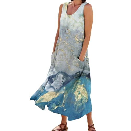 ROLAQDK Muslimische Kleider Damen Damen Sommerkleider Kleid Festlich Damen Glitzer Damen Sommerkleid Ärmellos Lässig Bunt Bedruckt Tasche Strandurlaubskleid Hemdblusenkleid Kleid Lila Damen von ROLAQDK