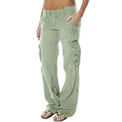 ROLAQDK Sommerhose Damen Leicht Verstellbare Cargohose mit Gerader Passform Hoher Taille Bauschiger Wanderhose und Fallschirmhose mit Weitem Bein Jogginghosen Frauen Hippie Hose Damen von ROLAQDK