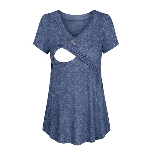 Umstandsmode Oberteil Sommer Mutterschaft Stillbluse Kurzarm V-Ausschnitt Stilltop T-Shirt für Stillen Damen Stillbluse Damen Stillshirts Umstandsoberteil Tops Schwangerschafts Stilltop von ROLAQDK