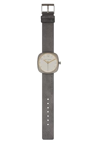 ROLF CREMER | Damenarmbanduhr Moment II 508101 mit grauem Lederarmband und weißem Ziffernblatt und vergoldte Zeiger | Dornschließe in Silber | Silbernes Edelstahlgehäuse von Rolf Cremer