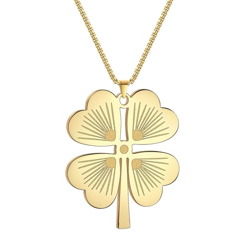 ROLIZHN Edelstahl hohl vierblättriges Kleeblatt Retro Kreativ Einzigartig Personalisiert Schmuck Damen Anhänger Halskette, Einheitsgröße, Edelstahl, Kein Edelstein von ROLIZHN