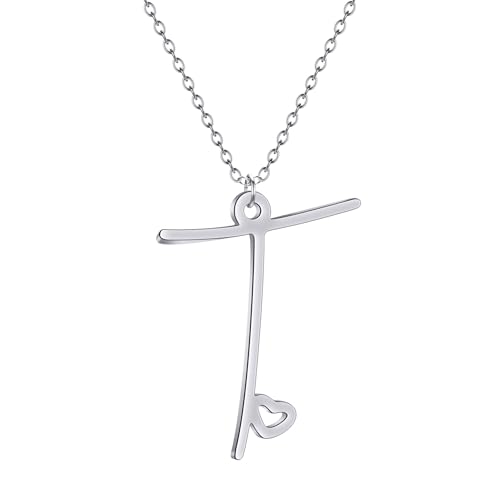 ROLIZHN Minimalistische Herz-Halskette mit 26 Buchstaben aus Edelstahl (Buchstabe T), Einheitsgröße, Edelstahl, Kein Edelstein von ROLIZHN