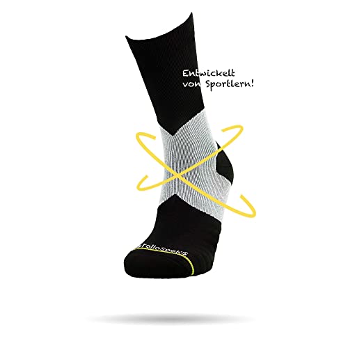 ROLLO SOCKS Team 5.0 Black - Laufsocken mit gezielter Sprunggelenkskompression, Running, Sprunggelenk stützend, Bandage Fußgelenk, Sportsocken, Für jeden Sport geeignet, Größe S (36-39) von ROLLO SOCKS