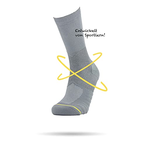 ROLLO SOCKS Team 5.0 Grey - Laufsocken mit gezielter Sprunggelenkskompression, Running, Sprunggelenk stützend, Bandage Fußgelenk, Sportsocken, Für jeden Sport geeignet, Größe L (44-46) von ROLLO SOCKS