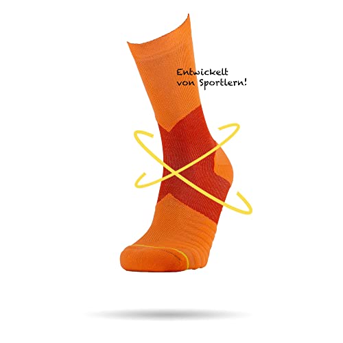 ROLLO SOCKS Team 5.0 ORANGE - Laufsocken mit gezielter Sprunggelenkskompression, Running, Sprunggelenk stützend, Bandage Fußgelenk, Sportsocken, Für jeden Sport geeignet, Größe XL (47-48) von ROLLO SOCKS