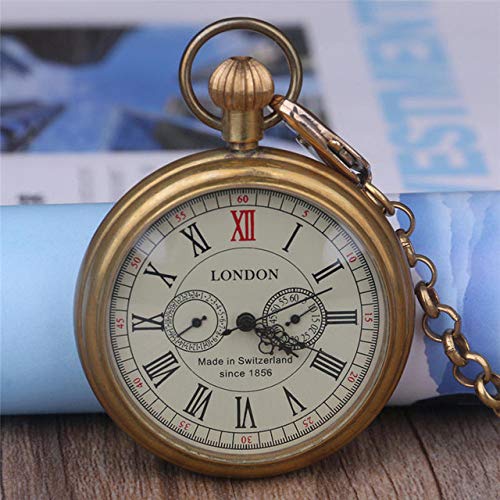 Antike Retro-Taschenuhr mit 5 Zeigern und kleinem Zifferblatt, mechanische Taschenuhr mit römischen Zahlen, offenes Zifferblatt, Geschenke von ROLTIN