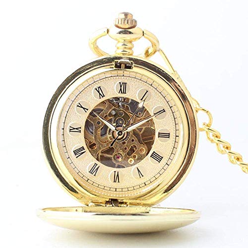 ROLTIN Mechanische Taschenuhr mit Kette, Taschenuhr und Kette, goldene Mondphase, mechanische Taschenuhr, römische Zahl, Tourbillon-Zifferblatt, Anhänger, Kette, Männer und Frauen, Geschenk von ROLTIN