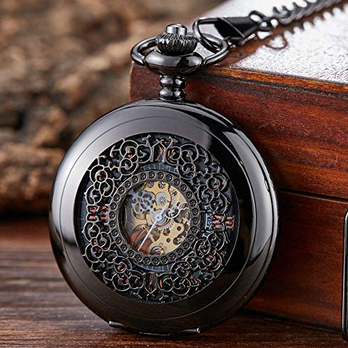 ROLTIN Steampunk Hohluhr Mechanische Handaufzug Taschenuhr Vintage Schwarz Gold Fob Kette Halskette Anhänger von ROLTIN