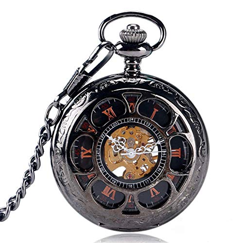 ROLTIN Taschenuhr mit hohlem Blumengehäuse, mechanisches Aufziehen, Schwarze Taschenuhr mit Handaufzug, Anhängeruhren von ROLTIN