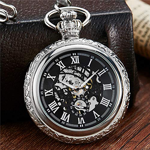 ROLTIN Vintage Kronen Design Geschnitzte Nummer Zifferblatt Mechanische Taschenuhr Männer Kette Einzigartige Hohl Steampunk Schwarz Mechanische Uhr Uhr von ROLTIN