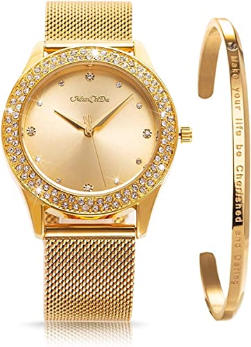 ROLTIN Vintage Quarz mechanische Taschenuhr Damen Armbanduhr Kristall Mesh Edelstahlarmband Damen Quarz Diamant Klassisch Mode Romatic + Schmuck Manschettenarmband Set von ROLTIN