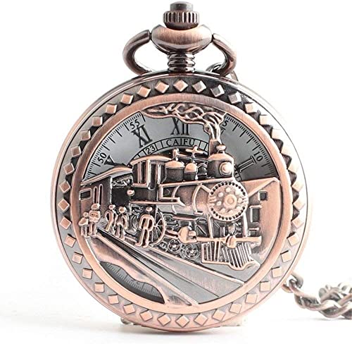 ROLTIN Vintage-Taschenuhr, skulpturale Taschenuhr, Herren-Taschenuhr, Skelett, mechanisch, hohles Bronzegehäuse, 3D-Taschenuhr mit Dampfzug, Eisenbahn, römischen Ziffern von ROLTIN