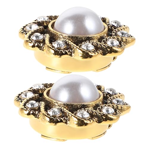 ROMANSENTIAL 1 Paar Perlmuttknöpfe manschettenknöpfe Schmuckknöpfe quadratischer Knopf Damenknopf stille Riemenscheibe Haken Brosche mit künstlichen Perlen Perlenbroschenknopf Legierung Golden von ROMANSENTIAL