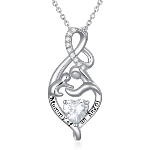 ROMANTICWORK Fehlgeburt Kette 925 Sterling Silber Mommy of an Angel Halskette Säugling Kind Verlust Schwangerschaft Unendlichkeit Anhänger Fehlgeburt Totgeborenes Gedenk Beileid Schmuck Geschenk von ROMANTICWORK