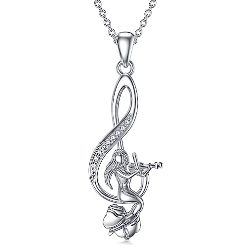 ROMANTICWORK Geigen Kette 925 Sterling Silber Musik Halskette Musiknoten Violin Anhänger Violinschlüssel Halskette Musik schmuck Geschenke für Damen Musikliebhaber Geiger von ROMANTICWORK