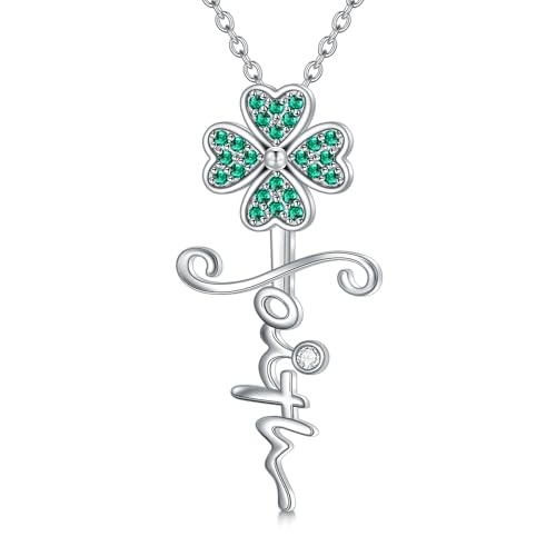 ROMANTICWORK Kleeblatt-Kette 925 Sterling Silber Kleeblatt-Anhänger Halskette Glücks Vierblättriges Kleeblattschmuck Geschenke für Damen von ROMANTICWORK