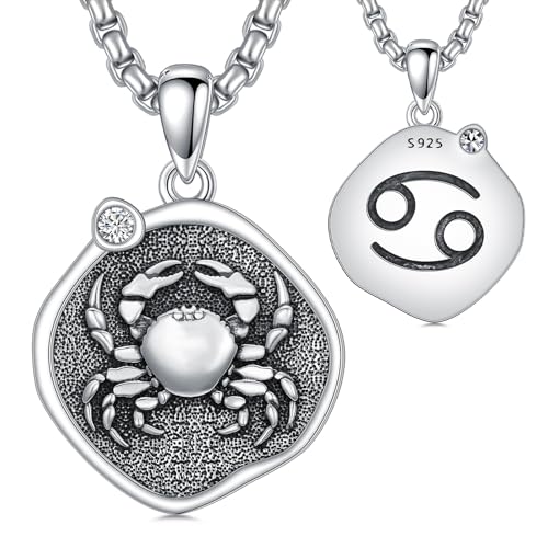 ROMANTICWORK Sternzeichen Krebs Kette 925 Sterling Silber Krebs Anhänger Halskette Sternbild Astrologie Horoskop Schmuck Geschenke für Damen Herren von ROMANTICWORK