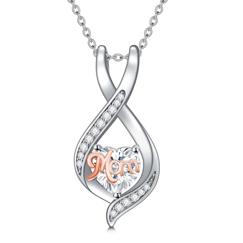 ROMANTIC WORK Mutter Kette 925 Sterling Silber April Geburtsstein Mutter Anhänger Halskette Mama Schmuck Geschenke für Damen von ROMANTICWORK