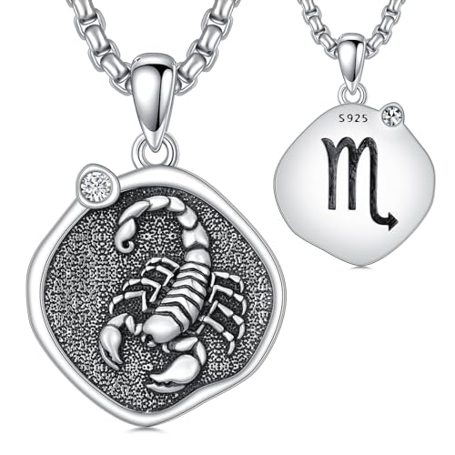 ROMANTICWORK Sternzeichen Skorpion Kette 925 Sterling Silber Skorpion Anhänger Halskette Sternbild Astrologie Horoskop Schmuck Geschenke für Damen Herren von ROMANTICWORK