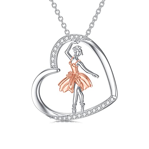 ROMANTICWORK Ballett Kette Sterling Silber Ballerina Herz Anhänger Halskette Tänzer Schmuck Geburtstag Geschenk für Damen Mädchen Tochter von ROMANTICWORK