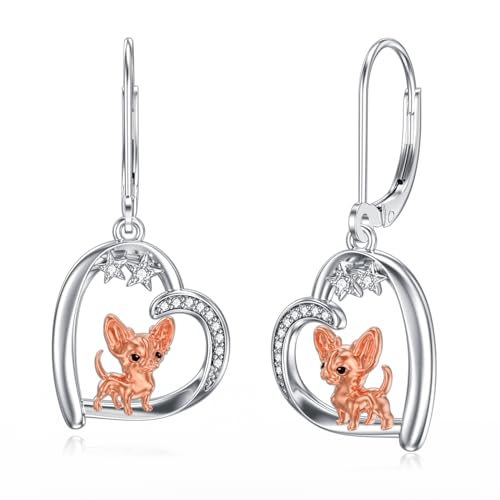 Chihuahua Ohrringe 925 Sterling Silber Chihuahua Ohrringe Hängend Chihuahua Schmuck Hund Geschenke für Damen Mädchen Hundeliebhaber von ROMANTICWORK