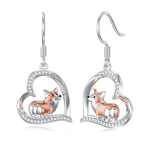 Corgi Ohrringe 925 Sterling Silber Herz Corgi Hund Ohrringe Hängend Corgi Hund Schmuck Geschenke für Damen Mädchen von ROMANTICWORK