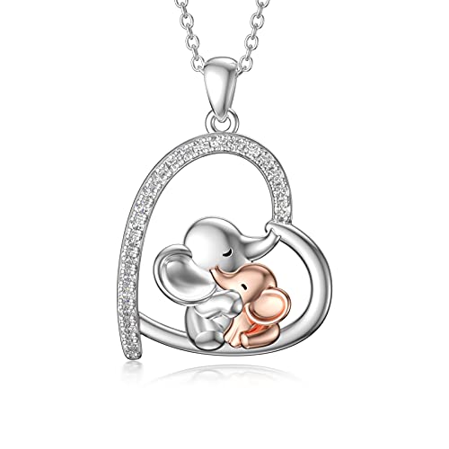 ROMANTICWORK Elefant Kette Sterling Silber Mutter Tochter Anhänger Halskette Elefant Schmuck Geburtstag Geschenke für Mama Frauen Mädchen von ROMANTICWORK