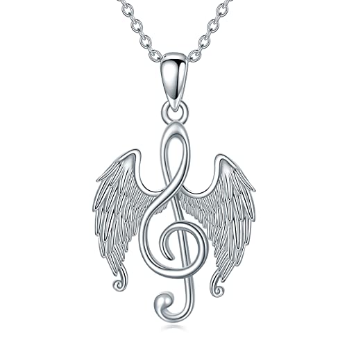 ROMANTICWORK Engelsflügel Musiknote Kette Sterling Silber Engelsflügel Musik Anhänger Halskette Schmuck Musikalischer Geschenke für Damen Mädchen von ROMANTICWORK