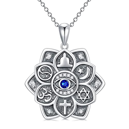 ROMANTICWORK Evil Eye Lotus Halskette Sterling Silber Yoga Lotus Blume Schutzamulett Anhänger Halskette Schmuck Geschenke für Frauen Mädchen von ROMANTICWORK