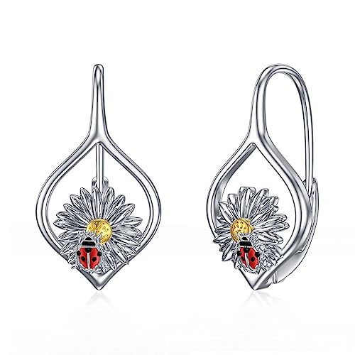 Gänseblümchen Marienkäfer Ohrringe 925 Sterling Silber Gänseblümchen Hängende Ohrringe Gänseblümchen Schmuck Geschenk für Damen Mädchen von ROMANTICWORK