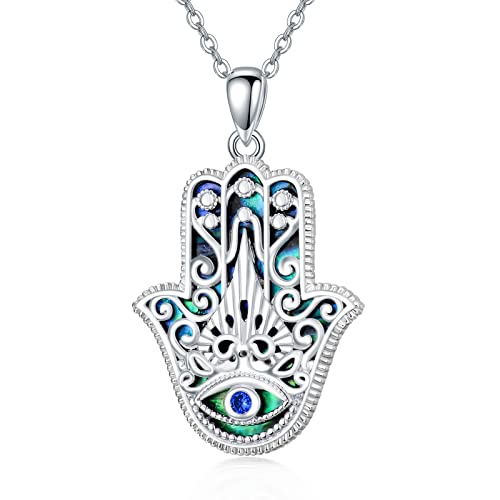 ROMANTICWORK Hamsa Hand Kette Sterling Silber Hamsa Evil Eye Anhänger Halskette Hand der Fatima Schmuck Geschenke für Damen Mädchen von ROMANTICWORK