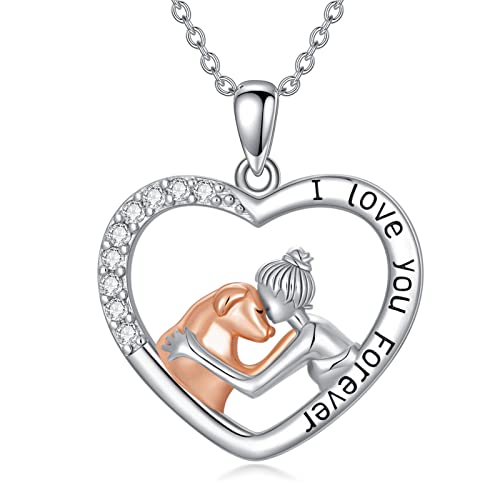 ROMANTICWORK Hund und Mädchen Kette 925 Sterling Silber Liebe Herz Hund Anhänger Halskette Hund Schmuck Geschenke für Frauen Mädchen Tochter von ROMANTICWORK