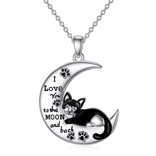 ROMANTICWORK Katze Halskette Sterling Silber Katzen Anhänger Kette Schmuck Geburtstag Geschenke für Damen Mädchen von ROMANTICWORK