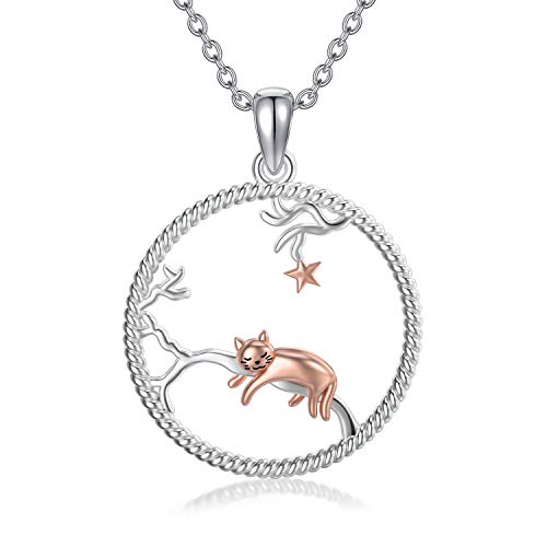 ROMANTICWORK Katze Kette Sterling Silber Katze Anhänger Halskette Tier Schmuck Geburtstag Geschenke für Damen Mädchen von ROMANTICWORK