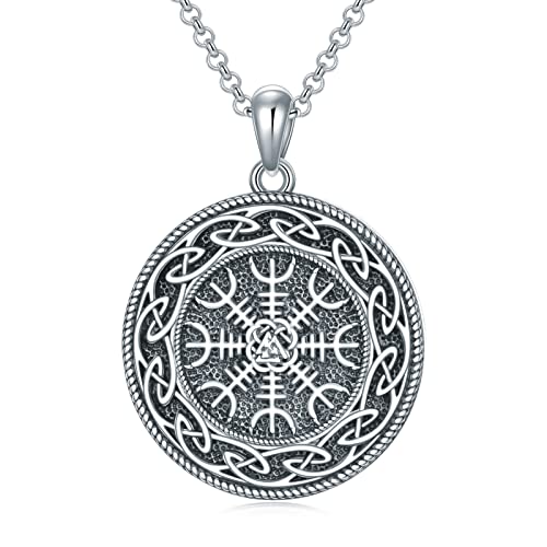 Keltischer Knoten Wikinger Halskette Sterling Silber Vegvisir Kompass Anhänger Kette Nordische Amulett ViKing Runen Schmuck Geschenke für Herren Damen von ROMANTICWORK