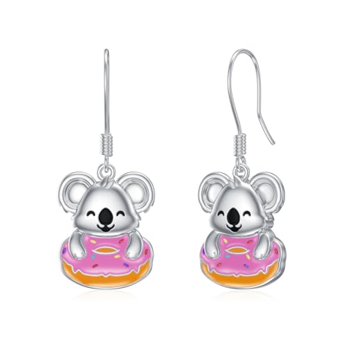 Koala Ohrringe 925 Sterling Silber Donut Hängend Schmuck Geschenke für Damen Mädchen von ROMANTICWORK