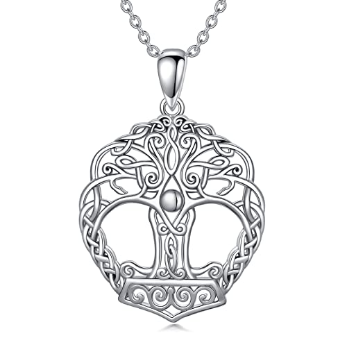 Lebensbaum Kette Sterling Silber Baum des Lebens Halskette Anhänger Viking Thors Hammer Kette Wikinger Mjölnir Kette Schmuck Geschenk für Damen von ROMANTICWORK