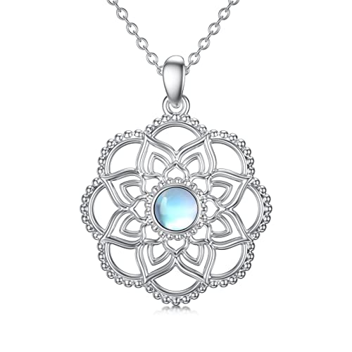 ROMANTICWORK Lotus Mondstein Kette Sterling Silber Lotus Blume Anhänger Halskette Yoga Schmuck Geschenke für Damen Mädchen von ROMANTICWORK