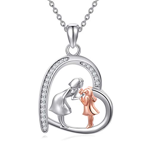 Mutter Geschenke ROMANTICWORK Sterling Silber Mutter Halsketten Mutter und Kind Liebe Herz Anhänger Halskette Schmuck Muttertag Weihnachtsgeschenke für Frauen Mutter Tochter von ROMANTICWORK